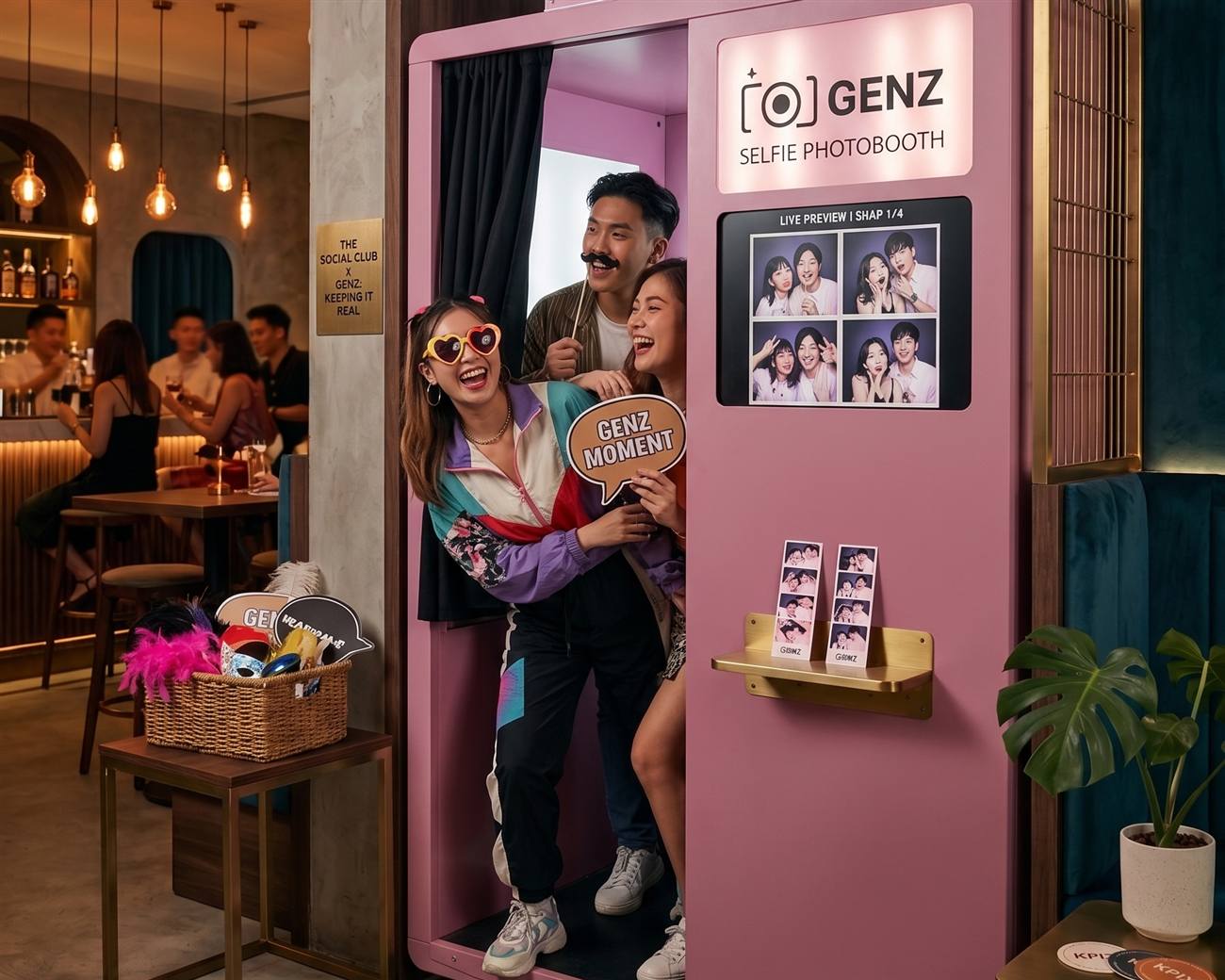 Friends styling their photo at the GENZ selfie photobooth