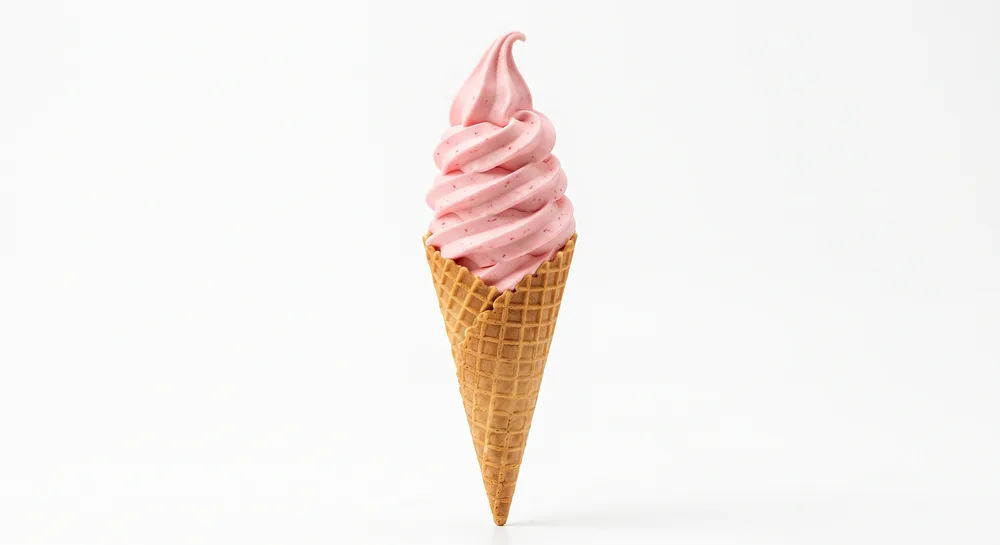 Strawberry Swirl soft-serve, pink berry-swirled cone